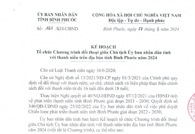 Kế hoạch tổ chức Chương trình đối thoại giữa Chủ tịch Ủy ban nhân dân tỉnh với thanh niên trên địa bàn tỉnh Bình Phước năm 2024