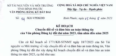 Kế hoạch Chuyển đổi số của Văn phòng Đăng ký đất đai năm 2023 tầm nhìn 2025